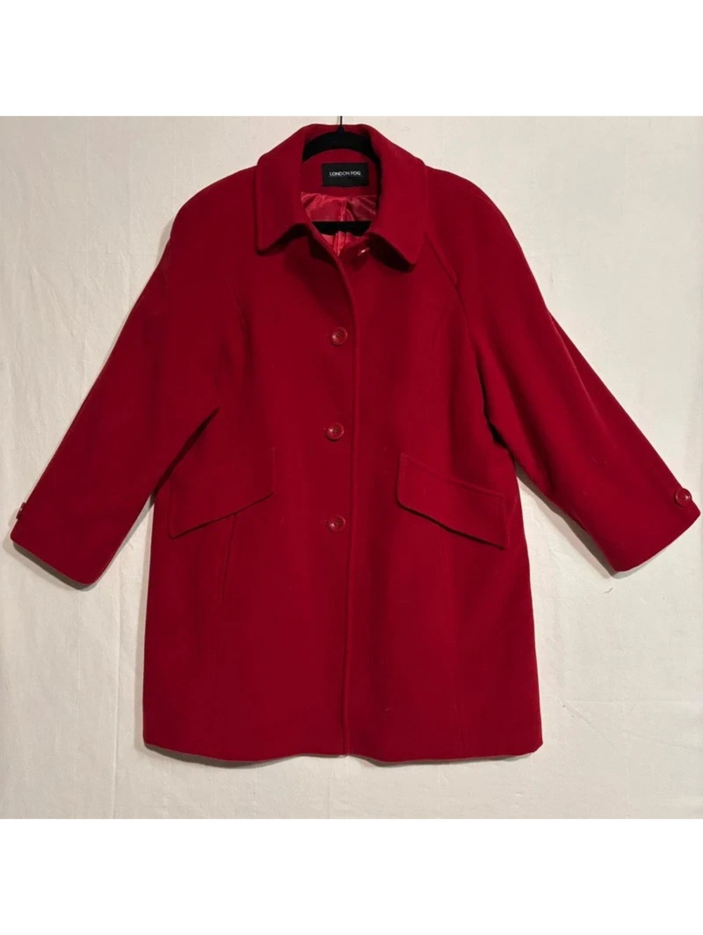 London Fog Red Wool Cashmere Blend Car Coat Women's Large Burgundy Jacket